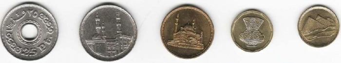 (1984-2004, 5 монет) Монета Египет 1984-2004 год &quot;1, 5, 10, 20 и 25 пиастров&quot;   UNC