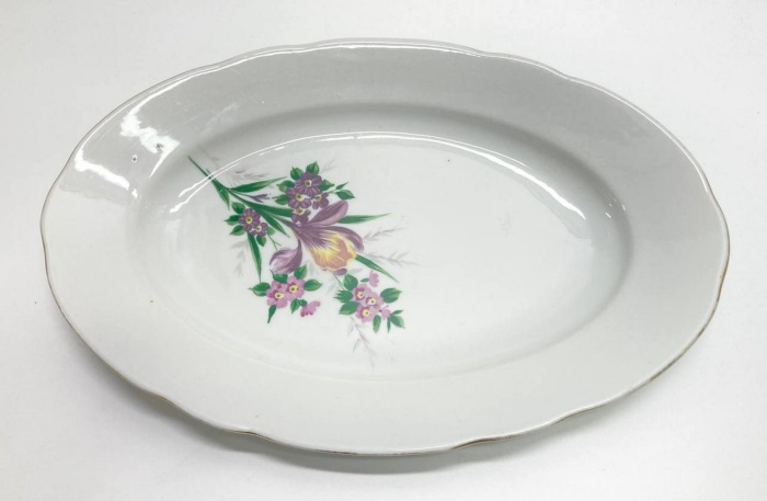 Блюдо овальное, веточки цветов, Кахла, Германия