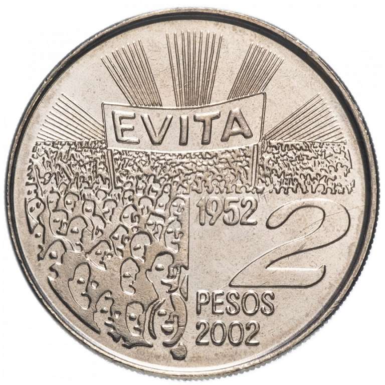 (2002) Монета Аргентина 2002 год 2 песо &quot;Мария Эстела Мартинес де Перон&quot;  Медь-Никель  UNC