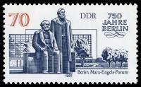 (1987-012) Марка Германия (ГДР) "Памятник Маркс и Энгельс (1)"    Берлин, 750 лет III Θ