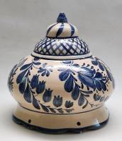 Кашпо подвесное белое с голубым узором гжель большое обливная керамика 14 х 22 см