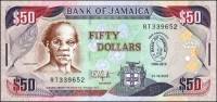 Банкнота Ямайка 2010 год 50 долларов Самюэль Шарп Надпечатка 50 лет национальном банку  UNC