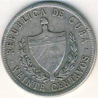 (1948) Монета Куба 1948 год 20 центаво "Звезда"  Серебро Ag 900  UNC