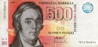 1986 Litt A Банкнота Финляндия 1986 год 500 марок Элиас Лённрот Ollila - Vanhala  UNC