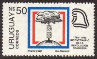 (№1989-1820) Марка Уругвай 1989 год "200 лет Французской революции", Гашеная
