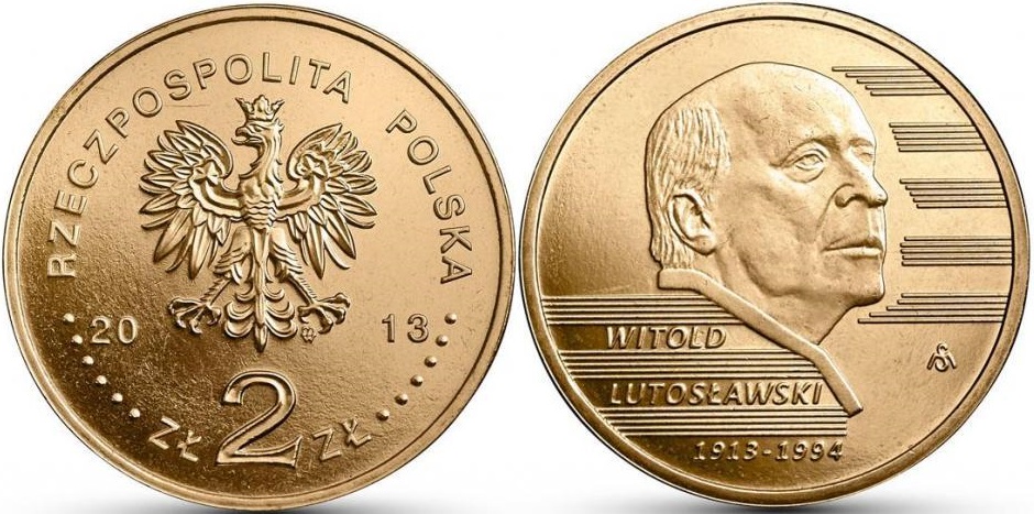 (251 50 монет по 2 злотых) Банковский мешок монет Польша 2013 год &quot;Витольд Лютославский&quot;  UNC