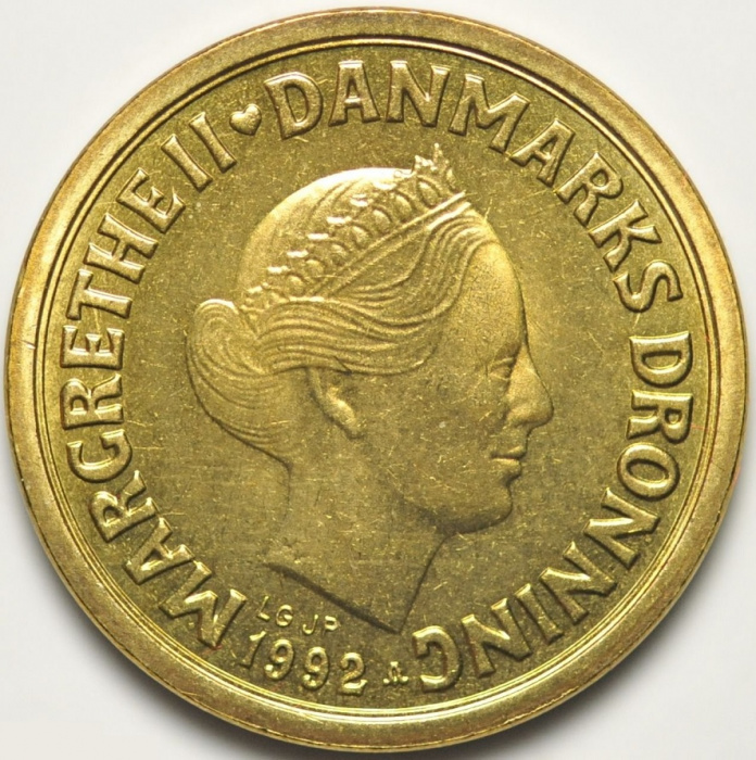 (1992) Монета Дания 1992 год 10 крон &quot;Маргарет II&quot;  Латунь  XF