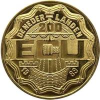 (№1989) Монета Нидерланды 1989 год 200 Ecu (Константин и Кристиан Haygens)
