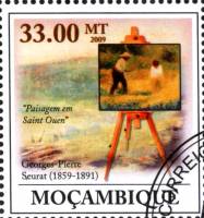 (№2009-3443) Марка Мозамбик 2009 год "150-летию GeorgesPierre Сера 18591891", Гашеная