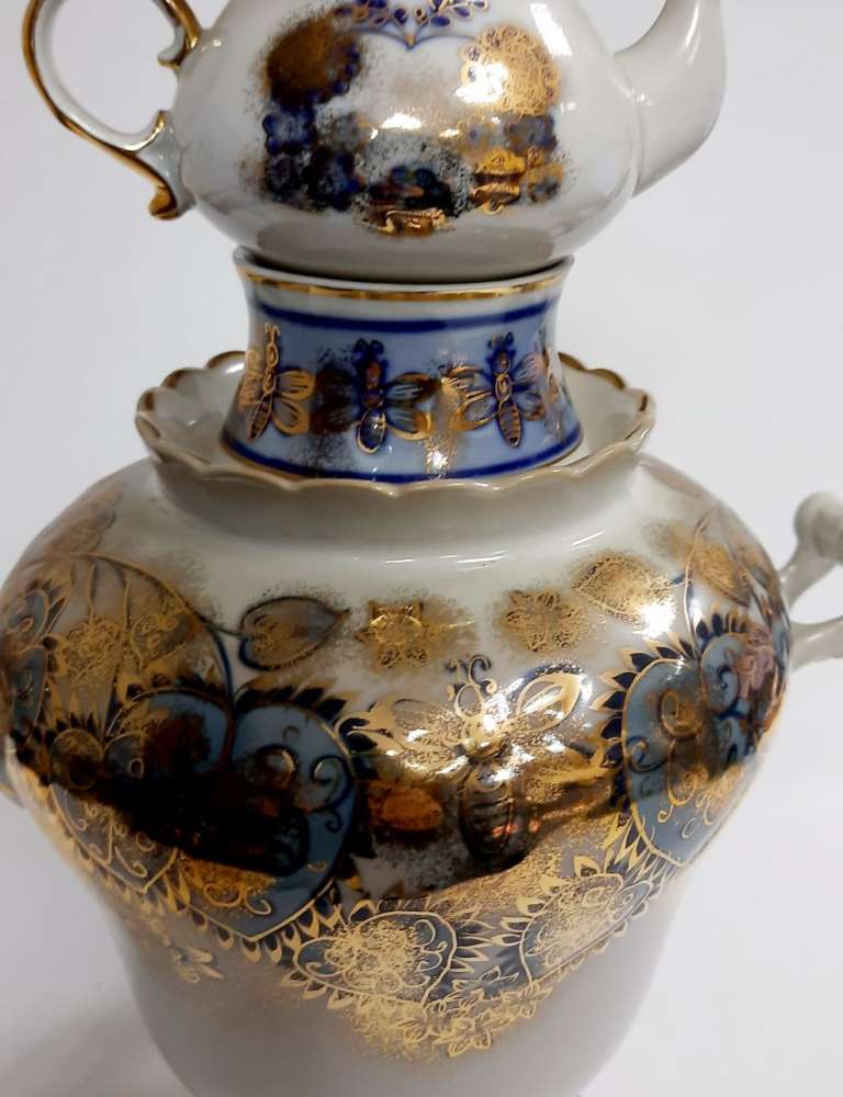 Самовар &quot;Пчелка&quot;, Коростенский фарфор. завод, автор Трегубова, клеймо, СССР, небольшой ремонт