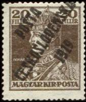 (1919-158) Марка Чехословакия "Карл IV (Темно-коричневая)"    Марки Австрии и Венгрии, с черной или 