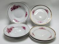 Тарелки 6 шт суповые и десертные (3+3)  узор розовые цветы