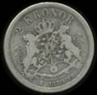 () Монета Швеция 1878 год 2 кроны ""  Биметалл (Серебро - Ниобиум)  UNC
