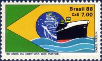 (№1988-2243) Марка Бразилия 1988 год "180 лет открытие портов", Гашеная