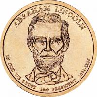 16p Монета США 2010 год 1 доллар Авраам Линкольн 2010 год Латунь  UNC