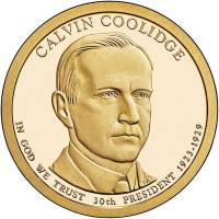 (30d) Монета США 2014 год 1 доллар "Калвин Кулидж" 2014 год Латунь  UNC