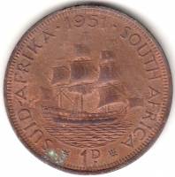 () Монета ЮАР (Южная Африка) 1951 год   ""   Серебрение  VF