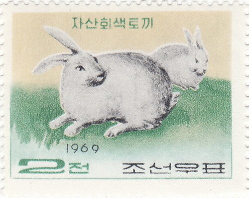 (1969-001) Марка Северная Корея &quot;Белый кролик&quot;   Кролики III Θ