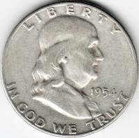 (1954s) Монета США 1954 год 50 центов   Бенджамин Франклин Серебро Ag 900  VF