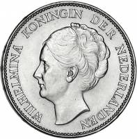 (1940) Монета Нидерланды (Голландия) 1940 год 1 гульден "Королева Вильгельмина"  Серебро Ag 720  UNC