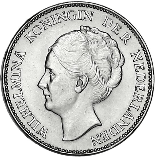 (1940) Монета Нидерланды (Голландия) 1940 год 1 гульден &quot;Королева Вильгельмина&quot;  Серебро Ag 720  UNC