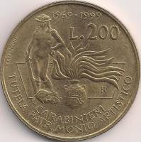 () Монета Италия 1999 год 200  ""   Алюминиево-Никелево-Бронзовый сплав (Al-Ni-Br)  UNC