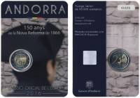 (05) Монета Андорра 2016 год 2 евро "Реформа 1866 года 150 лет"  Биметалл  Блистер
