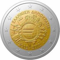 (006) Монета Греция 2012 год 2 евро "10 лет наличному обращению Евро"  Биметалл  UNC