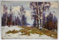 Картина Тулаев В. Н. 1990 г. Весна идет Пейзаж масло картон 29х19 см