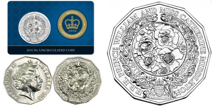 (2010) Монета Австралия 2010 год 50 центов &quot;Королевская помолвка&quot;  Медь-Никель  Буклет