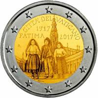 (17) Монета Ватикан 2017 год 2 евро "100-летие явления Девы Марии в Фатиме"   Буклет с маркой