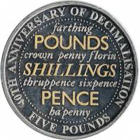(2011) Монета Остров Гернси 2011 год 5 фунтов "40 лет новой монетной системе"  Медь-Никель  UNC
