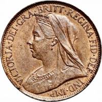 (1895) Монета Великобритания 1895 год 1 фартинг "Королева Виктория"  Бронза  XF
