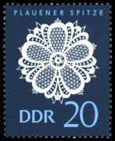 (1966-034) Марка Германия (ГДР) "Цветок"  синяя  Кружево III Θ