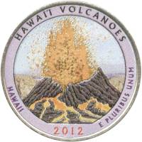 014p Монета США 2012 год 25 центов Гавайские вулканы  Вариант №1 Медь-Никель  COLOR. Цветная