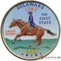 (001d) Монета США 1999 год 25 центов "Дэлавэр"  Вариант №1 Медь-Никель  COLOR. Цветная