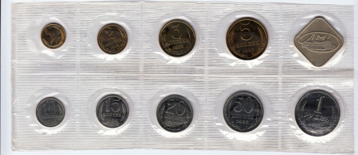 (1985лмд, 9 монет, 2 жетона, пленка) Набор СССР 1985 год    UNC