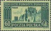 (1954-041) Марка Польша "Торунь"   500-летие возвращения Поморья II Θ