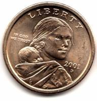 (2001d) Монета США 2001 год 1 доллар "Орёл"  Сакагавея Латунь  UNC