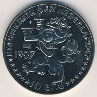 (№1997) Монета Нидерланды 1997 год 10 Ecu (360-й Энн. Йохана Маурица Ван Нассау-Зигена в голландской
