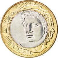  Монета Бразилия 2002 год 1     Биметалл  UNC