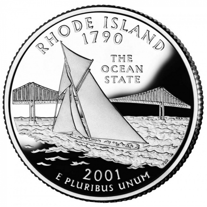 (013d) Монета США 2001 год 25 центов &quot;Род-Айленд&quot;  Медь-Никель  UNC
