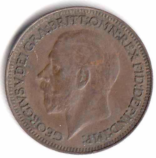 (1929) Монета Великобритания 1929 год 1 фартинг &quot;Георг V&quot;  Бронза  XF