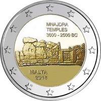 (015) Монета Мальта 2018 год 2 евро "Храмовый комплекс Мнайдра"  Биметалл  UNC