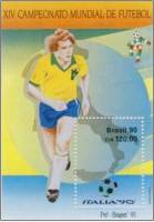 (№1990-84) Блок марок Бразилия 1990 год "Чемпионаты по футболу", Гашеный