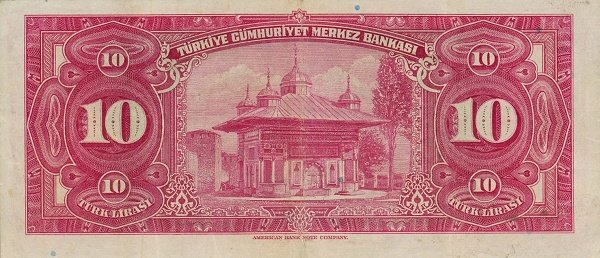(№1947P-147a) Банкнота Турция 1947 год &quot;10 Turkish Lira&quot;