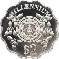 (2000) Монета Каймановы острова 2000 год 2 доллара "Миллениум 2000"  Серебро Ag 999  PROOF