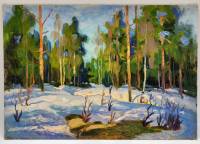 Картина Тулаев В. Н. 1982 г. Зимний лес пейзаж масло картон 35х25 см