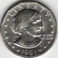 (1981d) Монета США 1981 год 1 доллар   Сьюзен Энтони Медь-Никель  VF