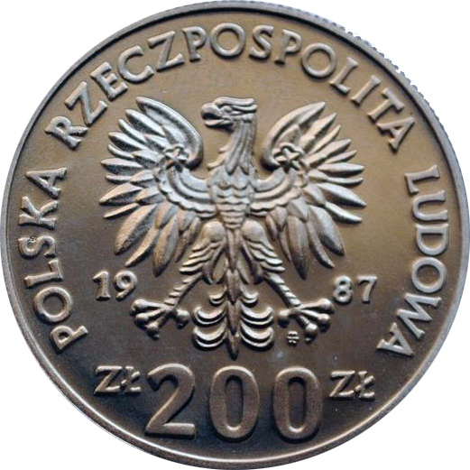 (1987) Монета Польша 1987 год 200 злотых &quot;Олимпиада 88. Теннис&quot;  Проба Серебро Ag 750  PROOF
